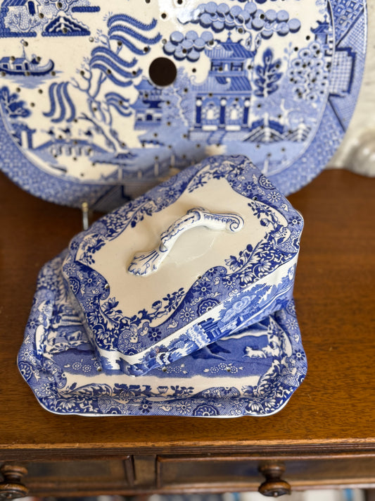 Pristine! Antique Copeland Spode “Blue Italian” Cheese Dish & Cover, c.1920 – English Transferware - DA4284