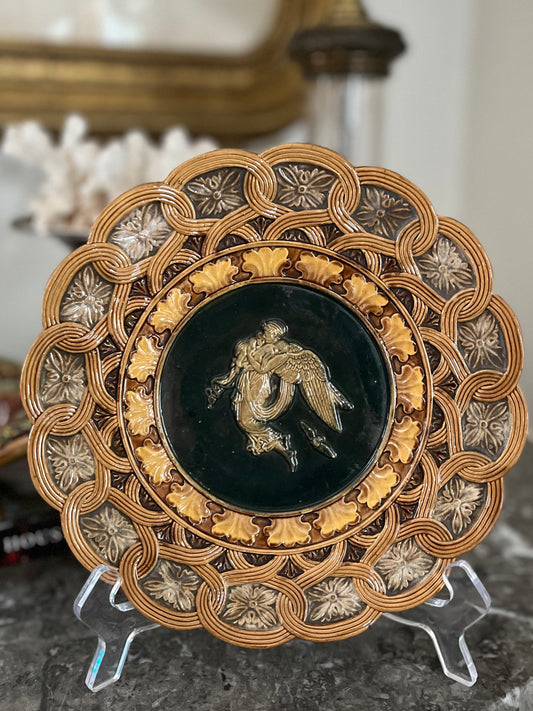 Rare Antique Wilhelm Schiller & Sohn Bohemian Majolica Figural Plate – 8 1/2”