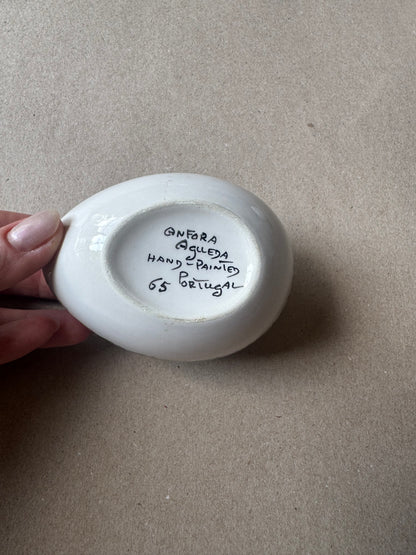 Vintage Hand-Painted Portuguese Ceramic Wall Salt Box | Onfora Agueda