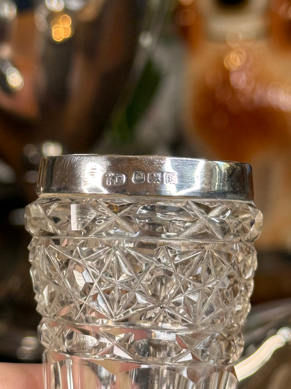 Antique Victorian Henry Bourne Cut Crystal Drinking Horn/ Bud Vase W/Sterling Silver Mounts, Birmingham England, c. 1890–1905 – 6.5”