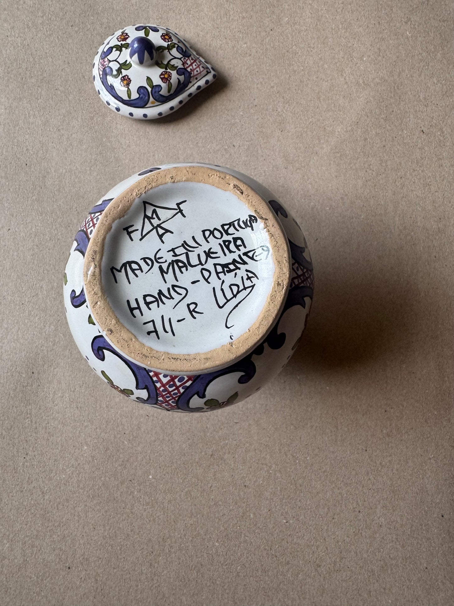 Hand-Painted Portuguese Ceramic Lidded Syrup Jug | Made Silveira Pottery, Portugal