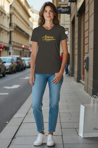 Rare and Worn | Antiquing Anonymous Signature V-neck Relaxed Tee - Dark Grey