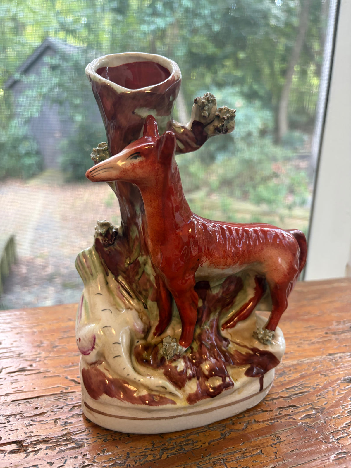Gorgeous antique Staffordshire fox and pheasant spill vase! As is!
