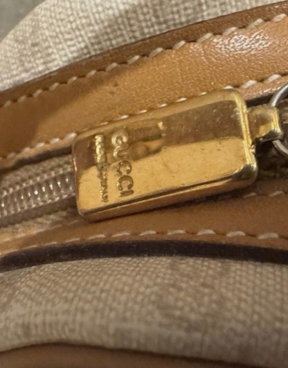 Vintage Gucci Micro GG Monogram Cream & Brown Leather Trim Crossbody Handbag