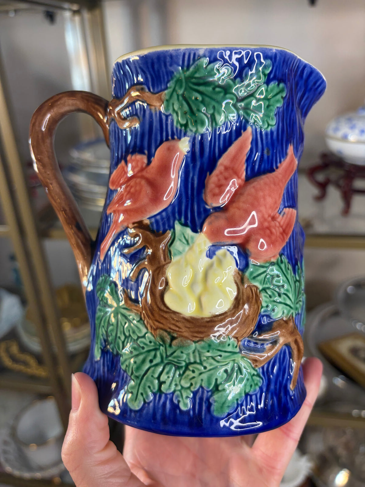 Sweetest bird majolica pitcher!