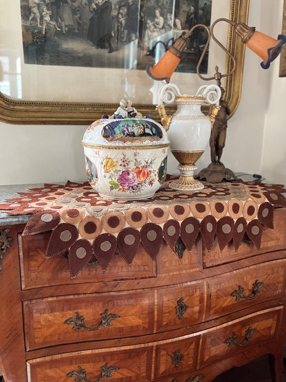 Original Antique 19th Century Hand-Stitched Wool Penny Rug Table Cover | Folk Art Textile
