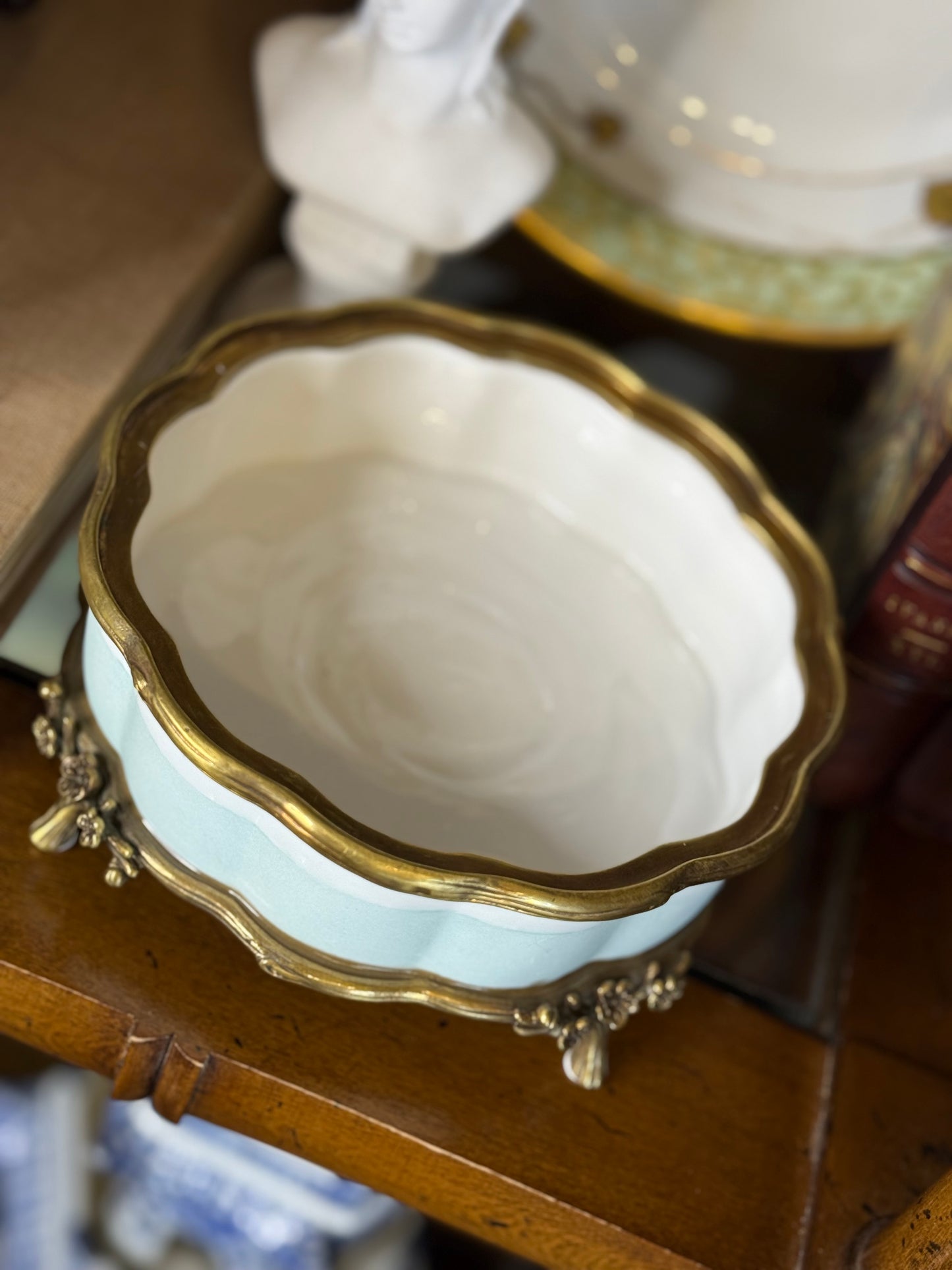 Danny’s Fine Porcelain | “Garden of Life” Porcelain Box with Bronze Ormolu & Bird Finial – 6”