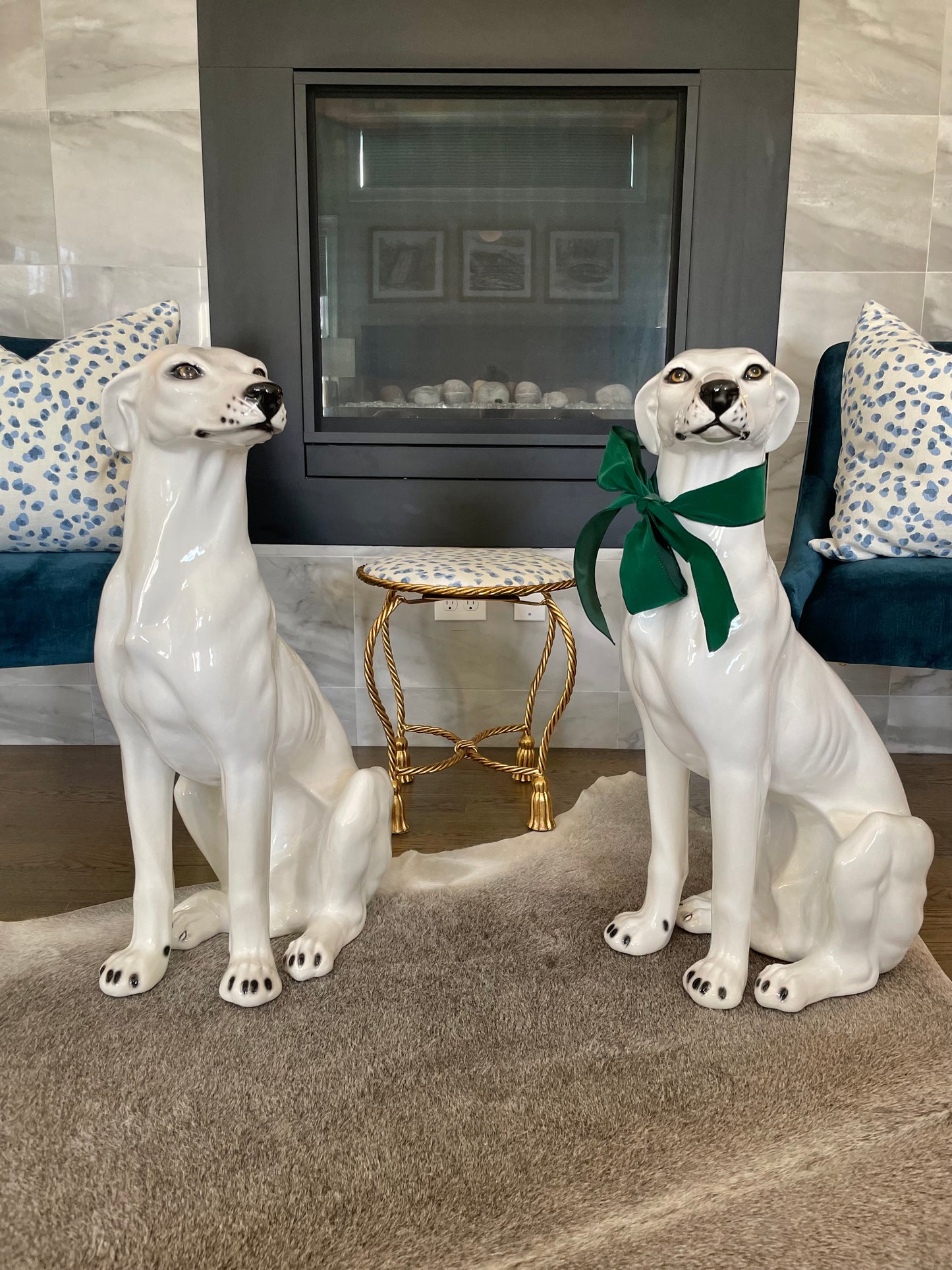 Exquisite New Pair of 30”Italian Ceramic Greyhounds - Pristine!