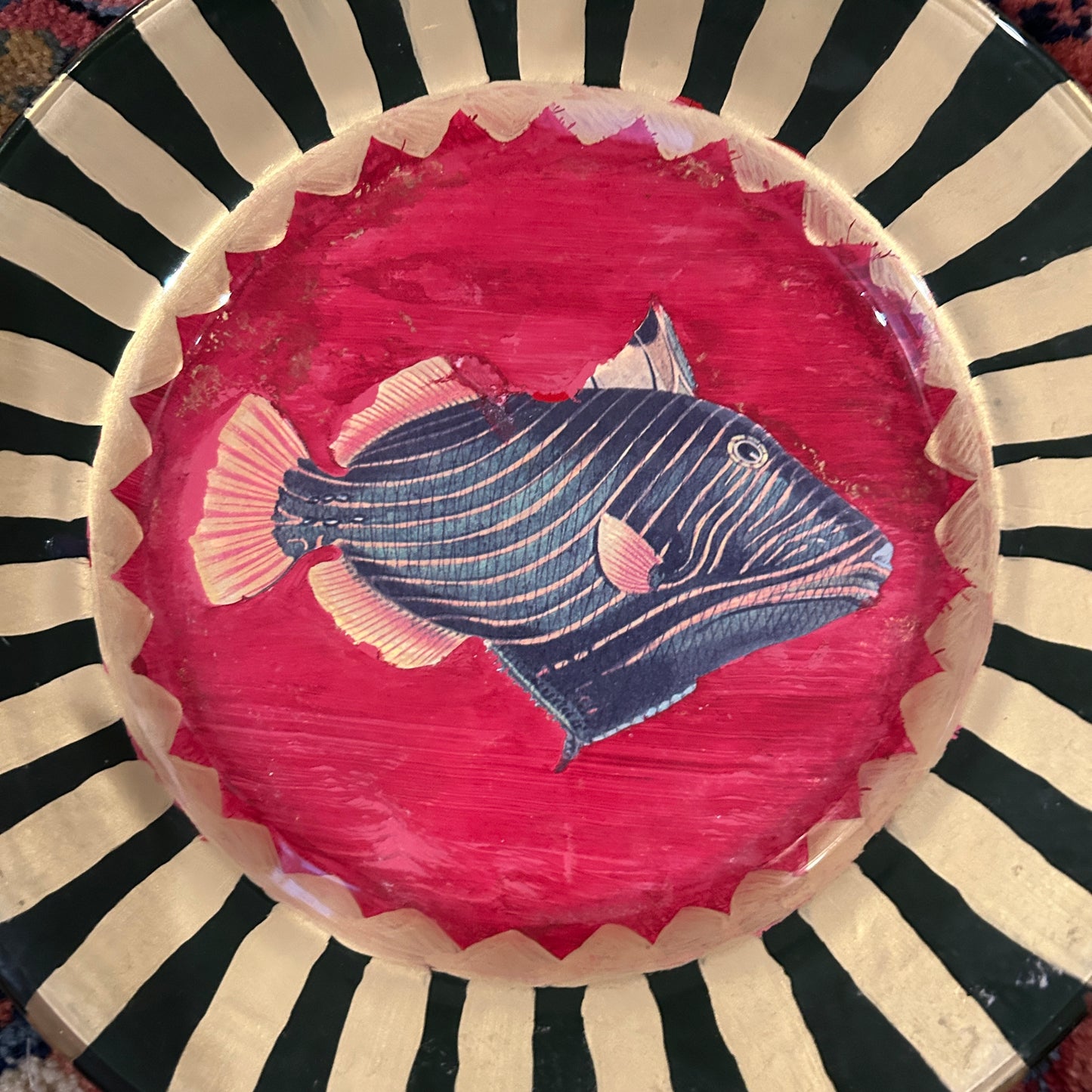 Set of 2 hand painted designer fish plates by artist J Mc quire 1996