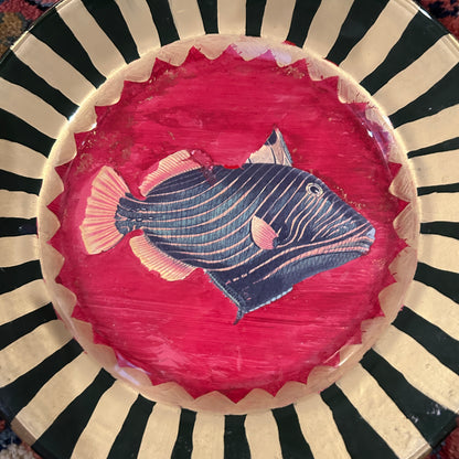 Set of 2 hand painted designer fish plates by artist J Mc quire 1996