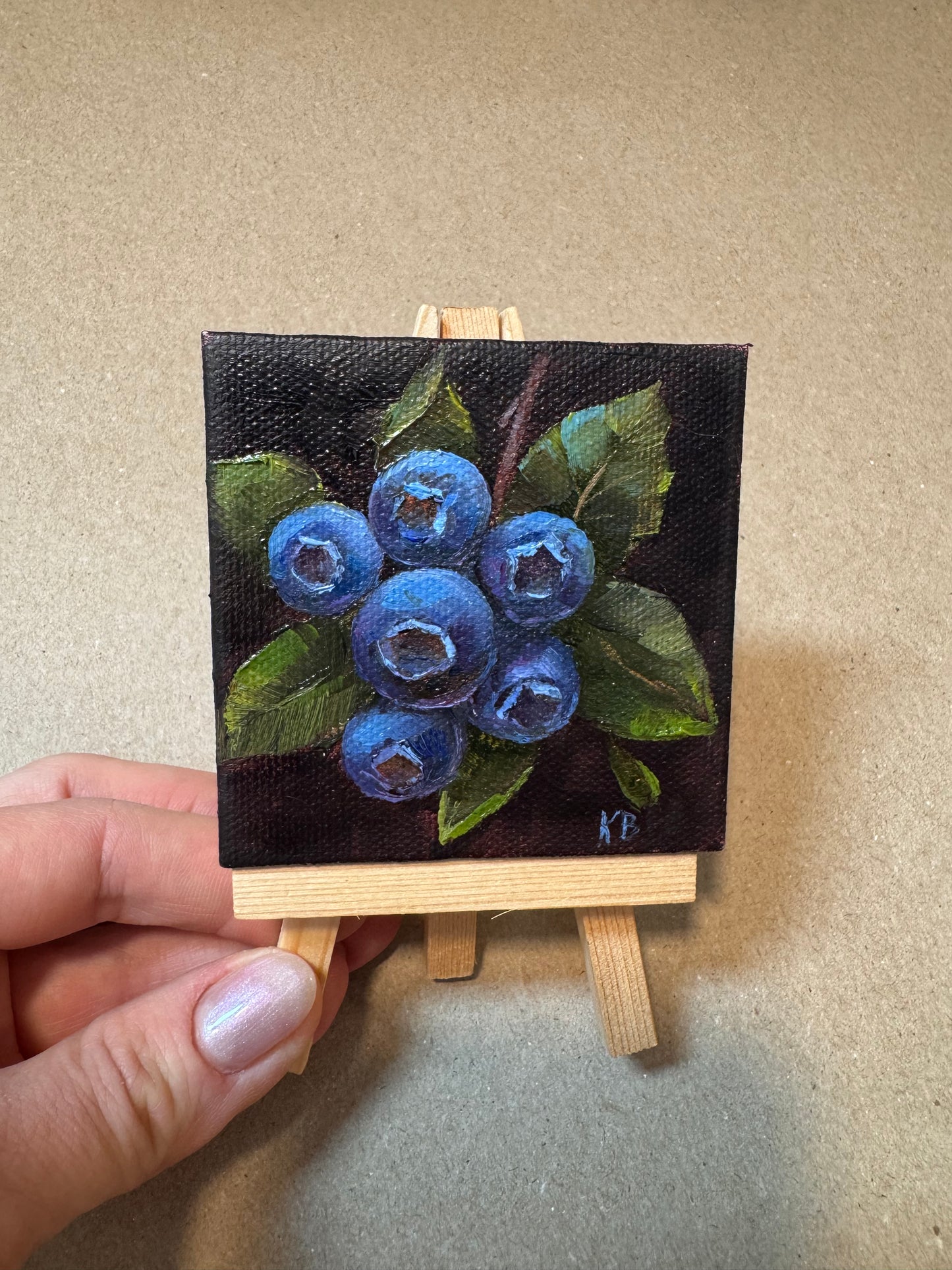 Live 06/19 mini art blueberries #2 original oil paintings on stretched canvas 3x3”