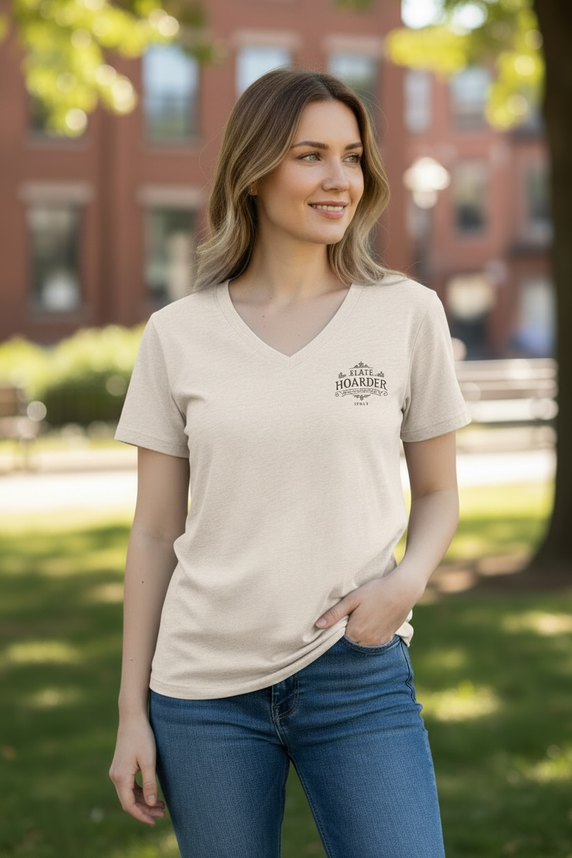 Rare and Worn | Plate Hoarder - Collector’s Mark V-neck Relaxed Tee - Soft Ivory