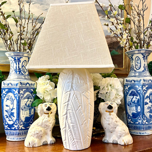 Vintage Palm beach regency coastal white palm leaf ginger jar lamp base