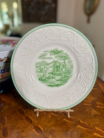 Vintage Wedgwood Torbay Green Transferware Patrician Dinner Plates, Pair | c. 1927-1930’s