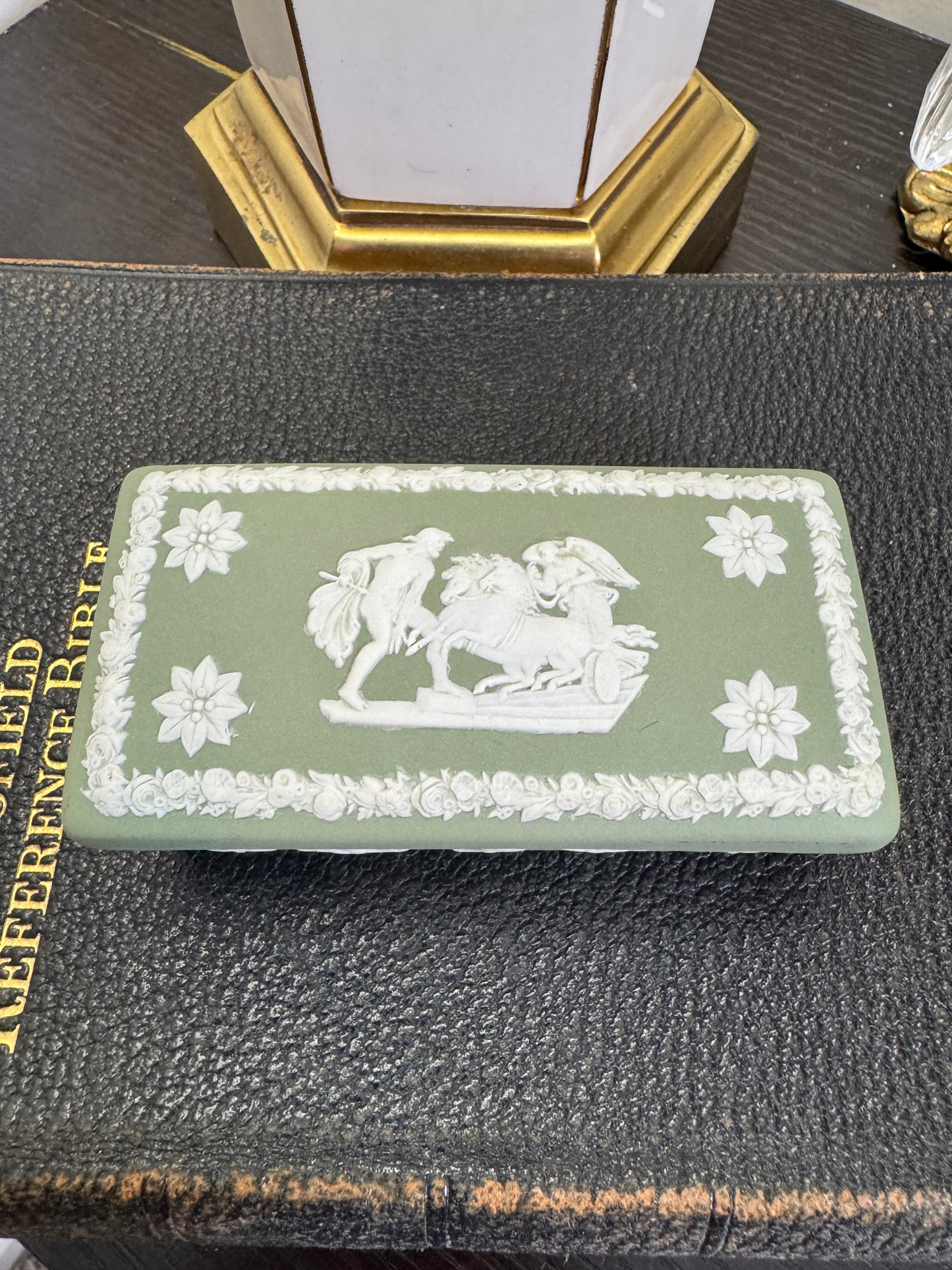 Wedgwood sage green and white rectangular lidded trinket box