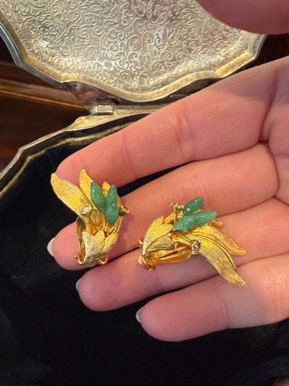 Vintage Clip Faux Jade Earrings