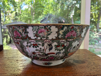 Stunning 14 1/4” Famille rose bowl with gold rim!