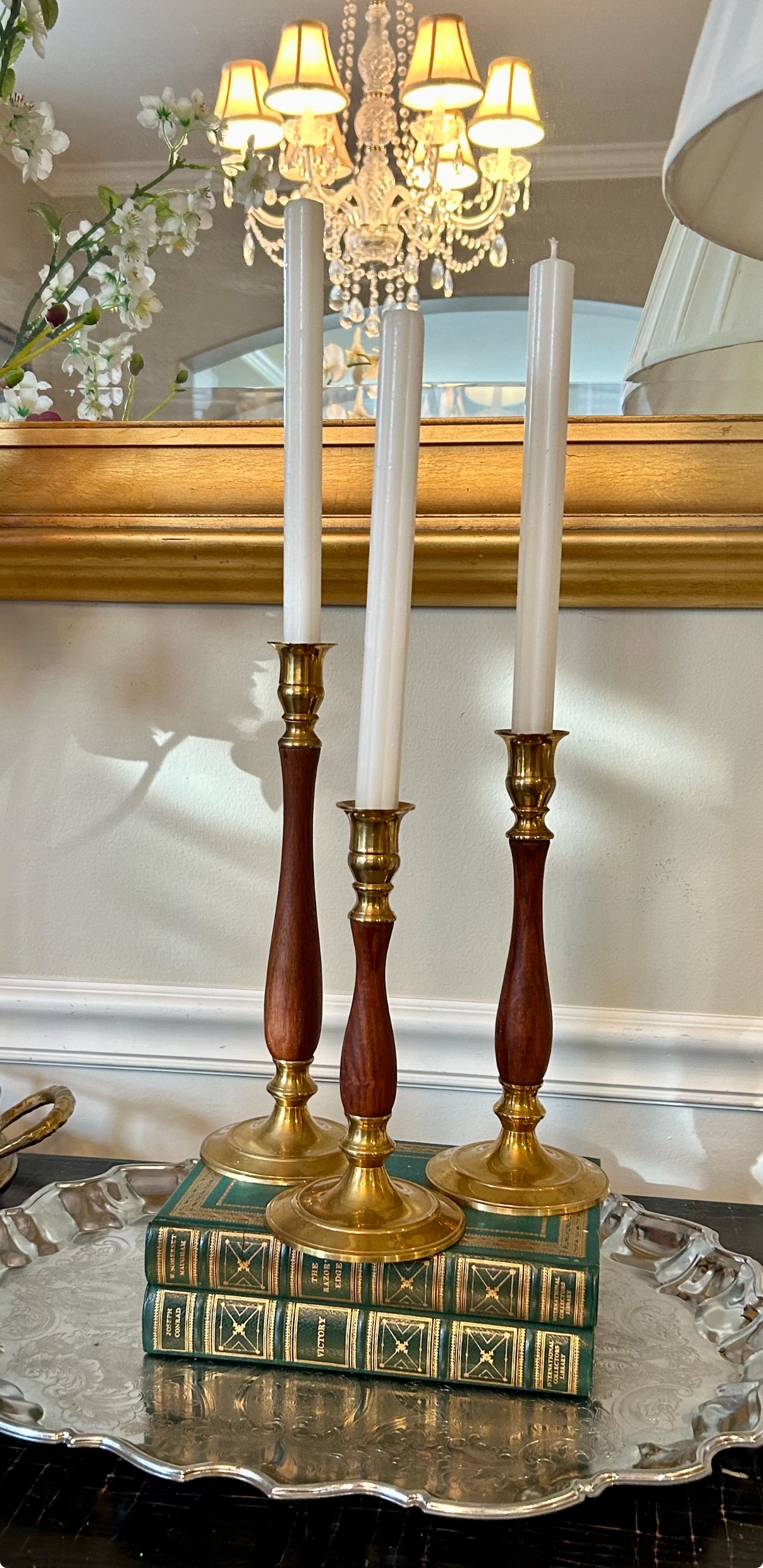 Trio set of 3 vintage brass & wood MCM candlesticks – Lillian Grey