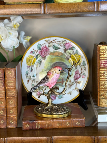 Danny's Fine Porcelain: Porcelain Purple Finch Bird Figurine with Bronze Ormolu | 7.5”