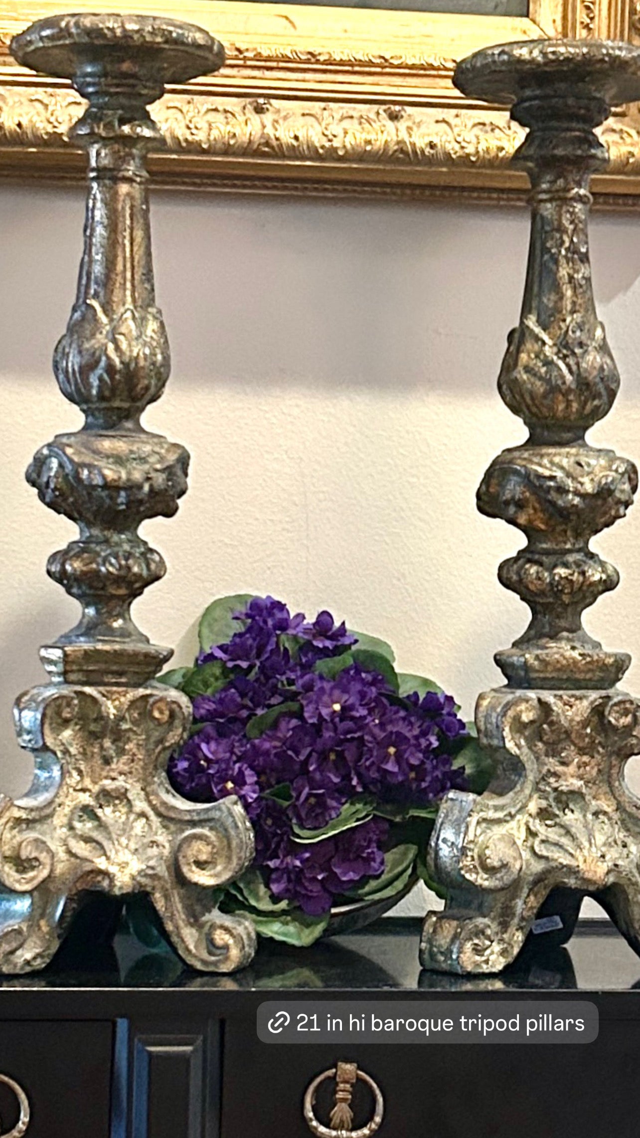 Spectacular pair of baroque  claw leg chippendale pillar candle holders 21 in