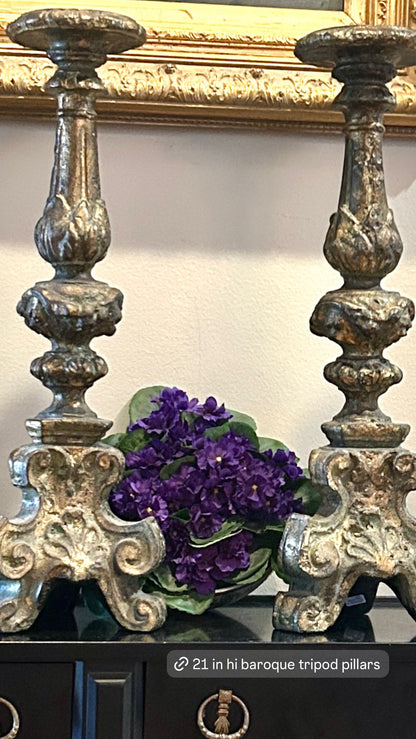 Spectacular pair of baroque  claw leg chippendale pillar candle holders 21 in