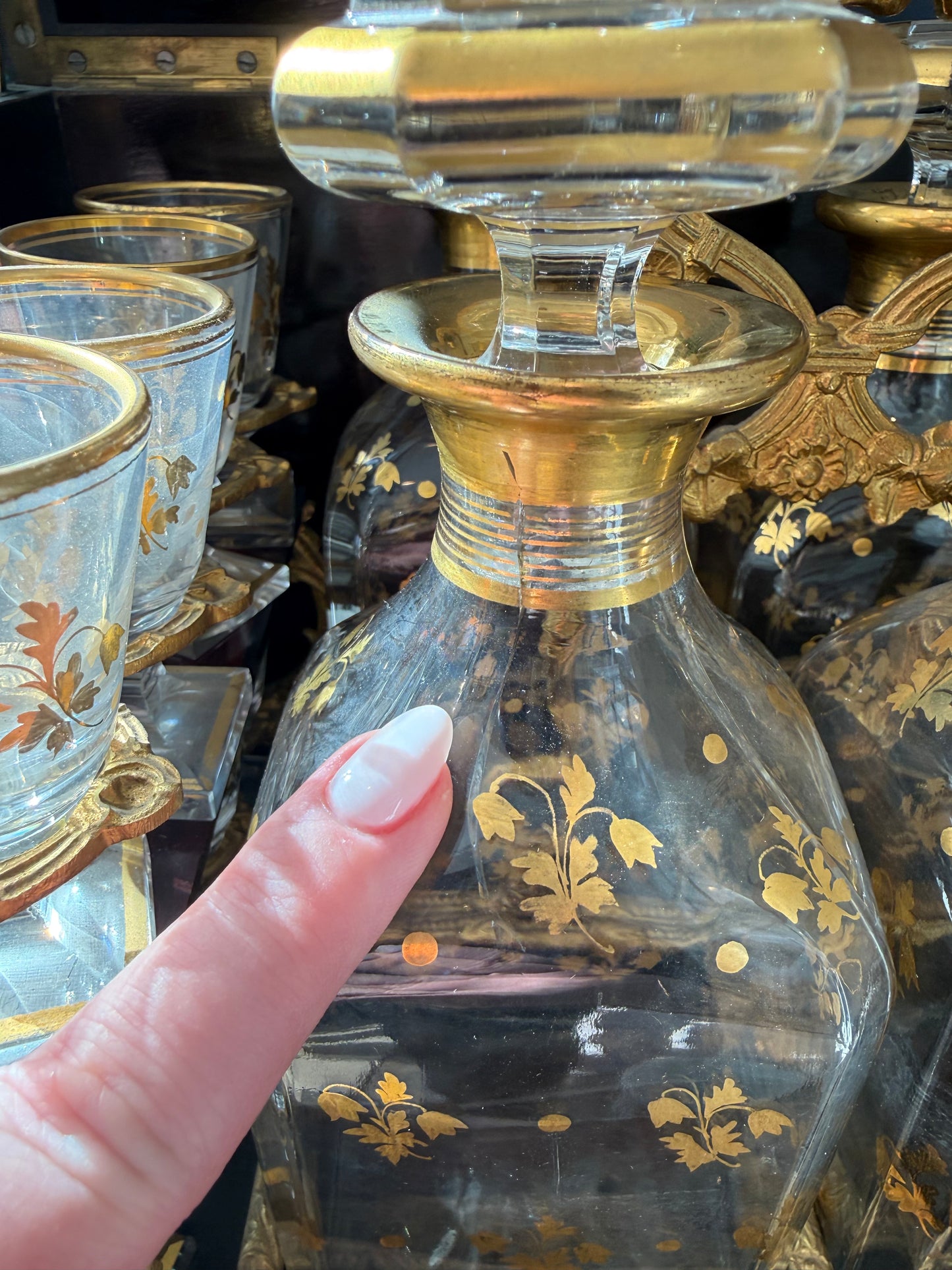 Reserved D (2) - Stunning Antique French Monogrammed Tantalus with 16 Cordials, 4 Decanters & Key