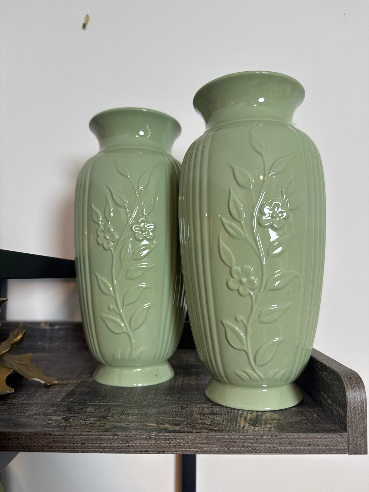Vintage Lenox Celadon Green Floral Vase Pair – Made in USA