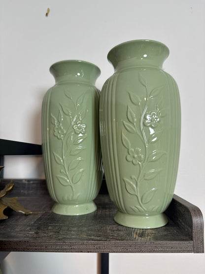 Vintage Lenox Celadon Green Floral Vase Pair – Made in USA