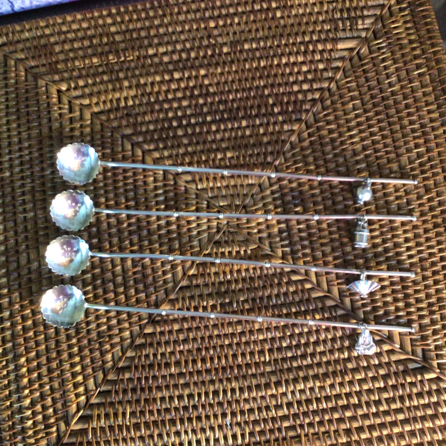 Sterling Silver Bamboo Sipper Spoons W/Charms