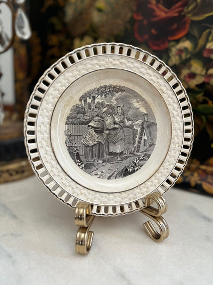 Early 19th Century Staffordshire Transferware Pierced Rim Plates – Romantic Pastoral Scenes – Set of Five, 8”