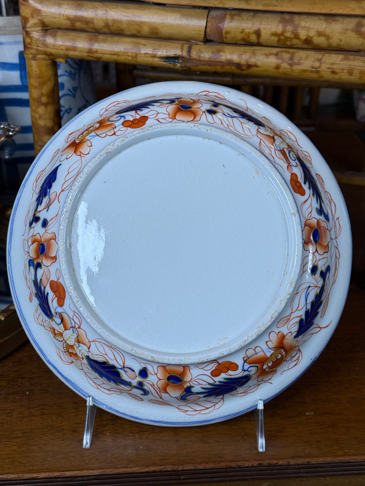 RESERVED - YVONNE - Antique English Ironstone Imari Floral Shallow Bowl | Cobalt Blue, Iron Red & Gilt | Staffordshire Style | 10”D **small chip**