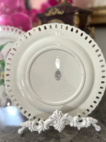 Live 06/09 Antique French Faience Reticulated Tulip Plates Set Of 2