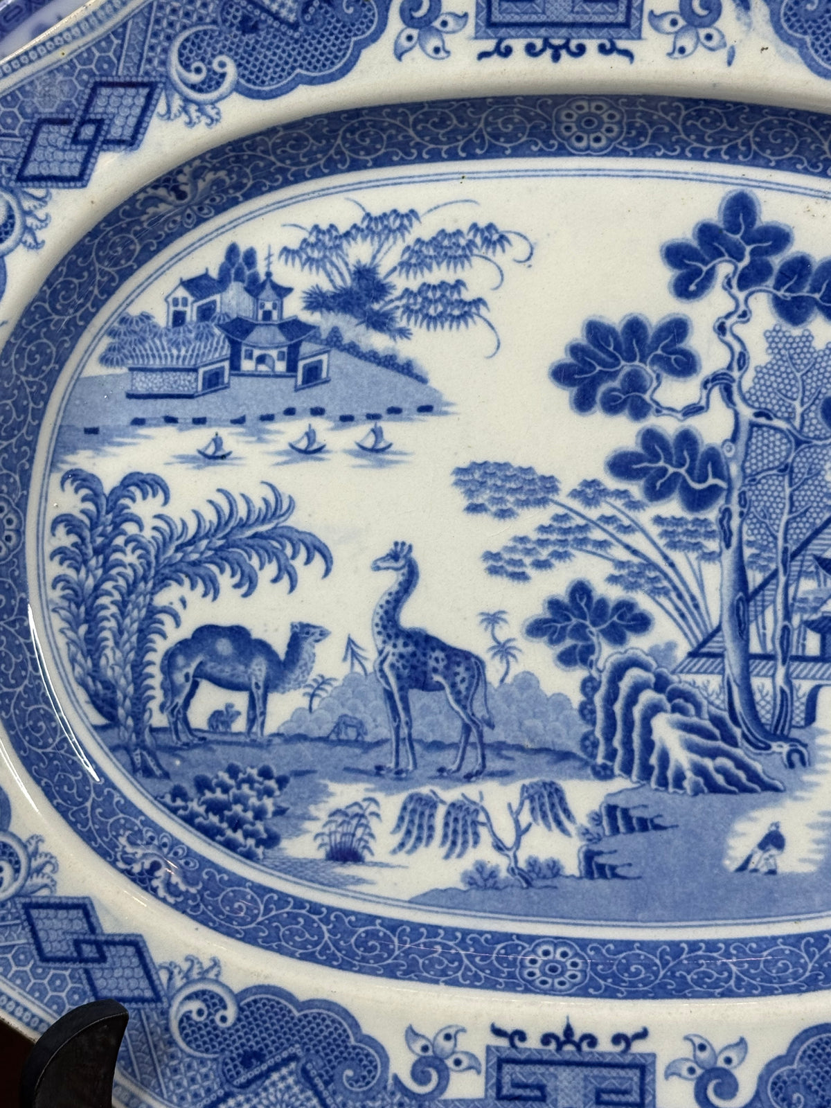 Minton “Camel and Giraffe” Blue & White Transferware Meat Dish / Platter | c.1815 | 13” L × 10” W | #DA4597