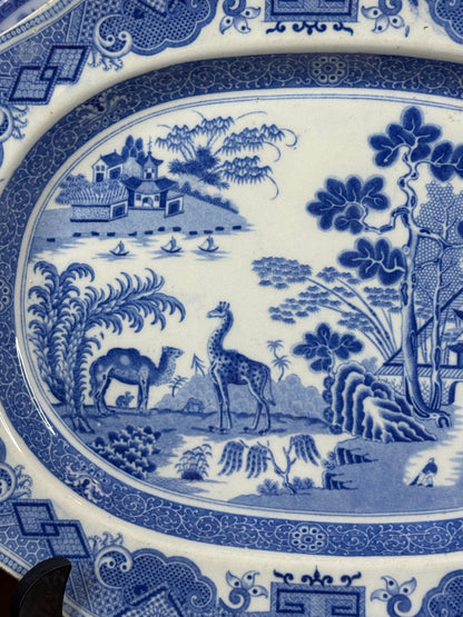 Minton “Camel and Giraffe” Blue & White Transferware Meat Dish / Platter | c.1815 | 13” L × 10” W | #DA4597