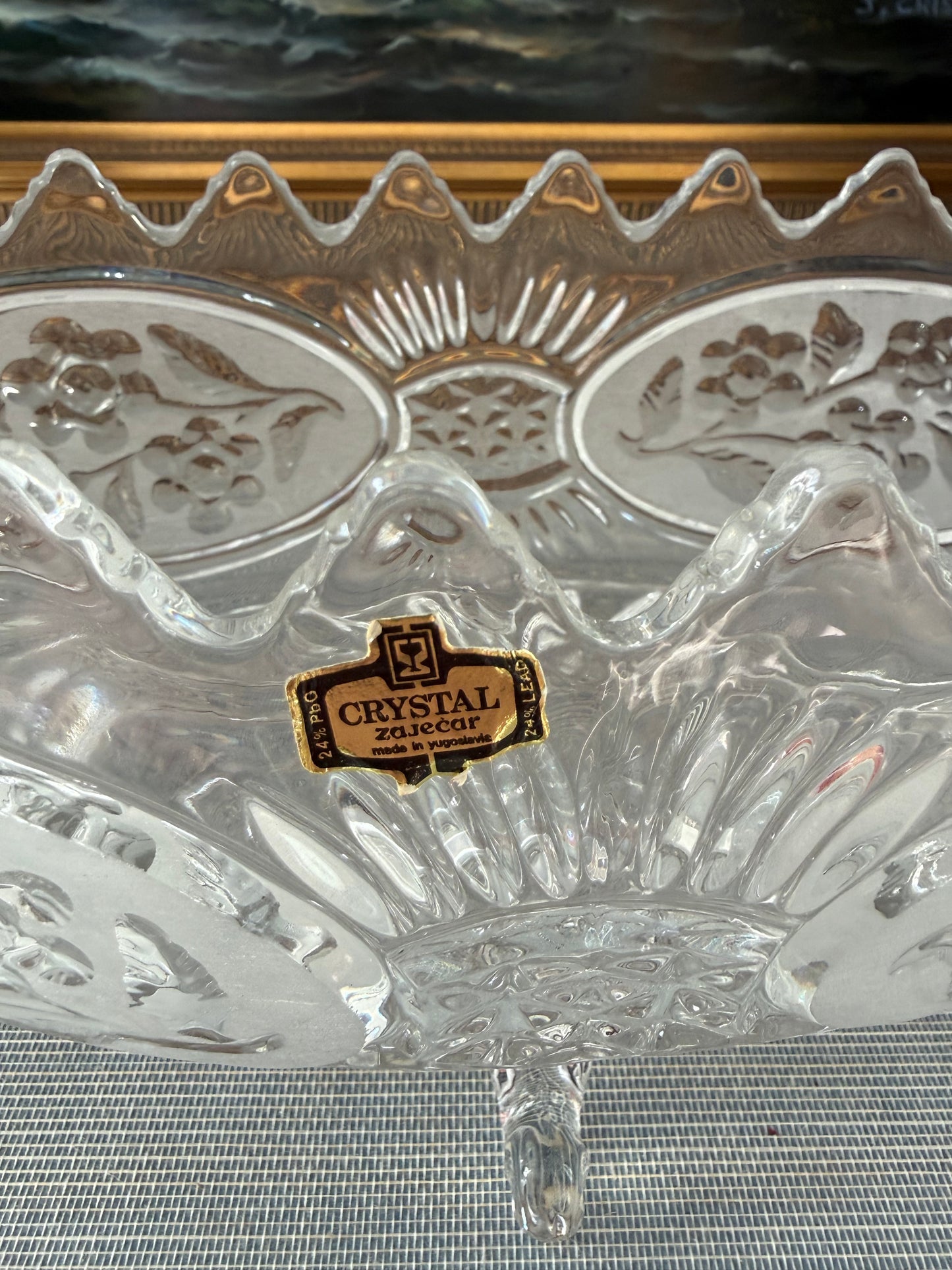 Vintage 11” Etched Floral Heavy Crystal Footed Vase - Pristine!