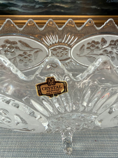 Vintage 11” Etched Floral Heavy Crystal Footed Vase - Pristine!