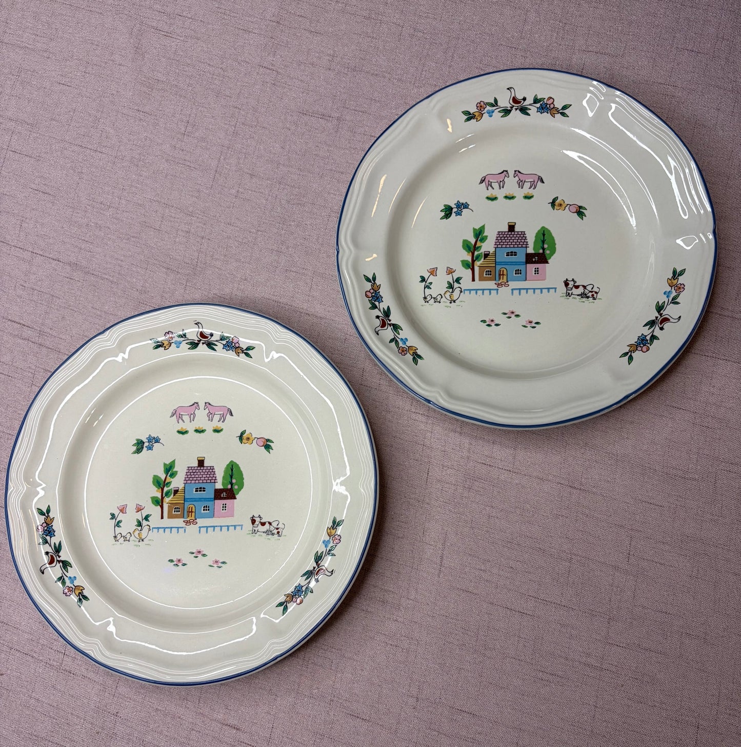 Lovely ironstone plates pair with sweetest scene and pink horses!