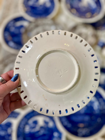 Antique English Creamware Reticulated Basket-Weave Plate, Early 19th Century