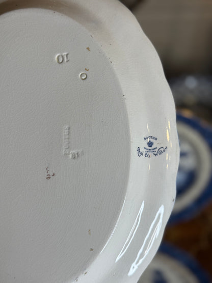 Antique Booths Real Old Willow Scalloped Serving Platter | Blue & White with Gold Trim | 15” × 12”