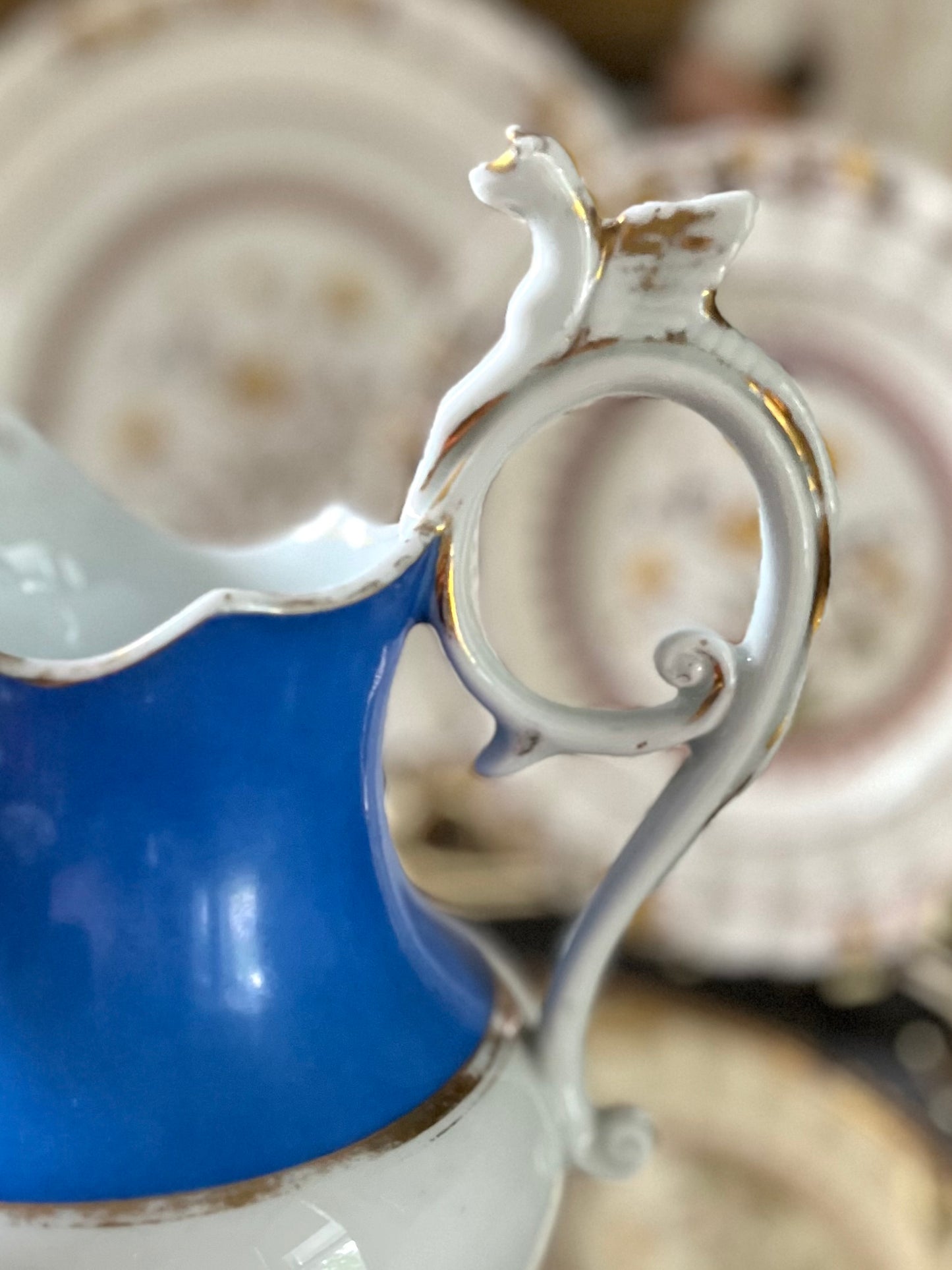 Live 06/29 Rare Old Paris Porcelain Pitcher — Hand-Painted Exotic Bird, Cobalt Blue & Gilt, c. 1850s