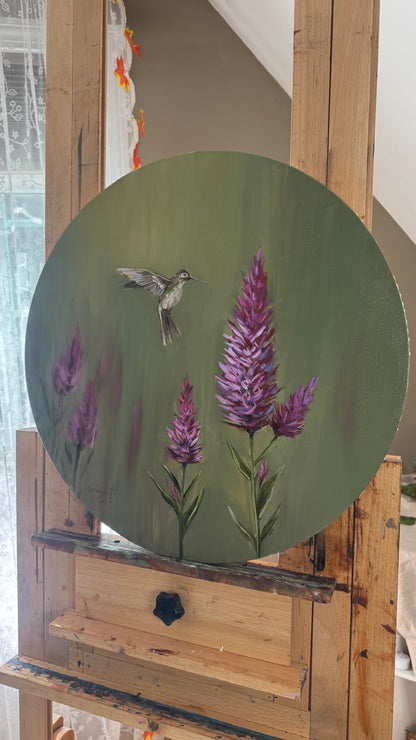 Reserved Hummingbird round painting 20”