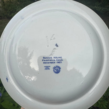 Live 09/01 Wedgwood plate blue and white SUNNIE HOLME FAIRFIELD. CONN. DECEMBER 1927.