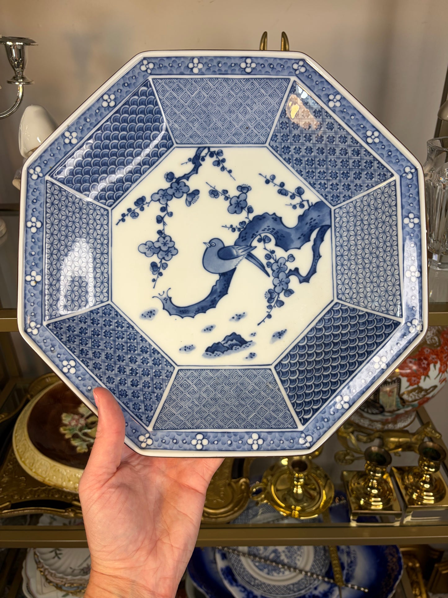 Beautiful Tiffany & Co. blue and white octagon bird platter!