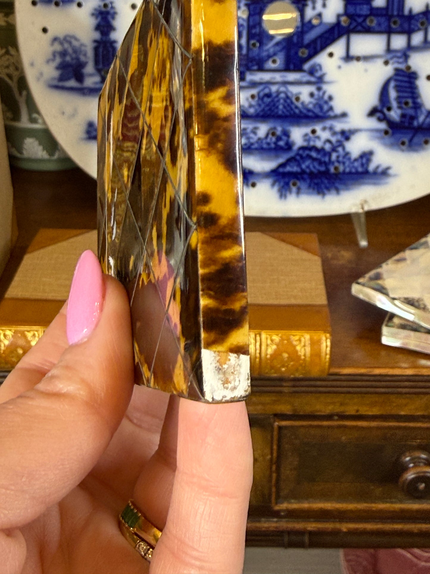Antique Tortoiseshell & Silver Inlaid Calling Card Case | Georgian/Victorian Era | 4” x 3” | As-Is