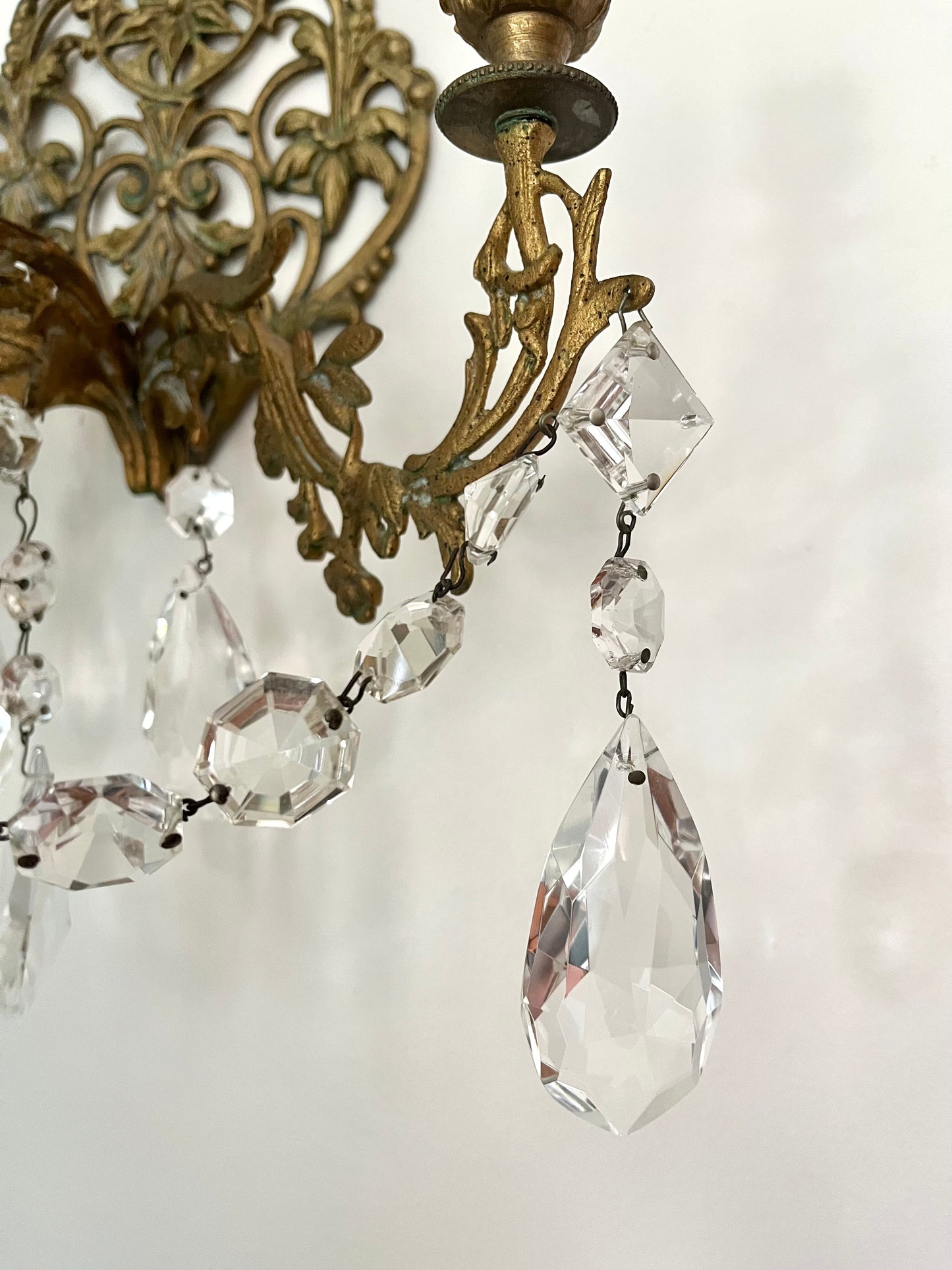 RESERVED -  laina.pkp - Live 09/08 Stunning Pair of Antique French Bronze Crystal Two-Arm Wall Sconces | Ornate Louis XV Style