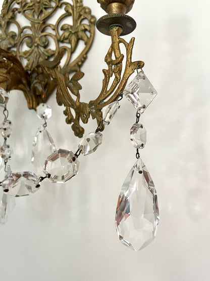 RESERVED -  laina.pkp - Live 09/08 Stunning Pair of Antique French Bronze Crystal Two-Arm Wall Sconces | Ornate Louis XV Style