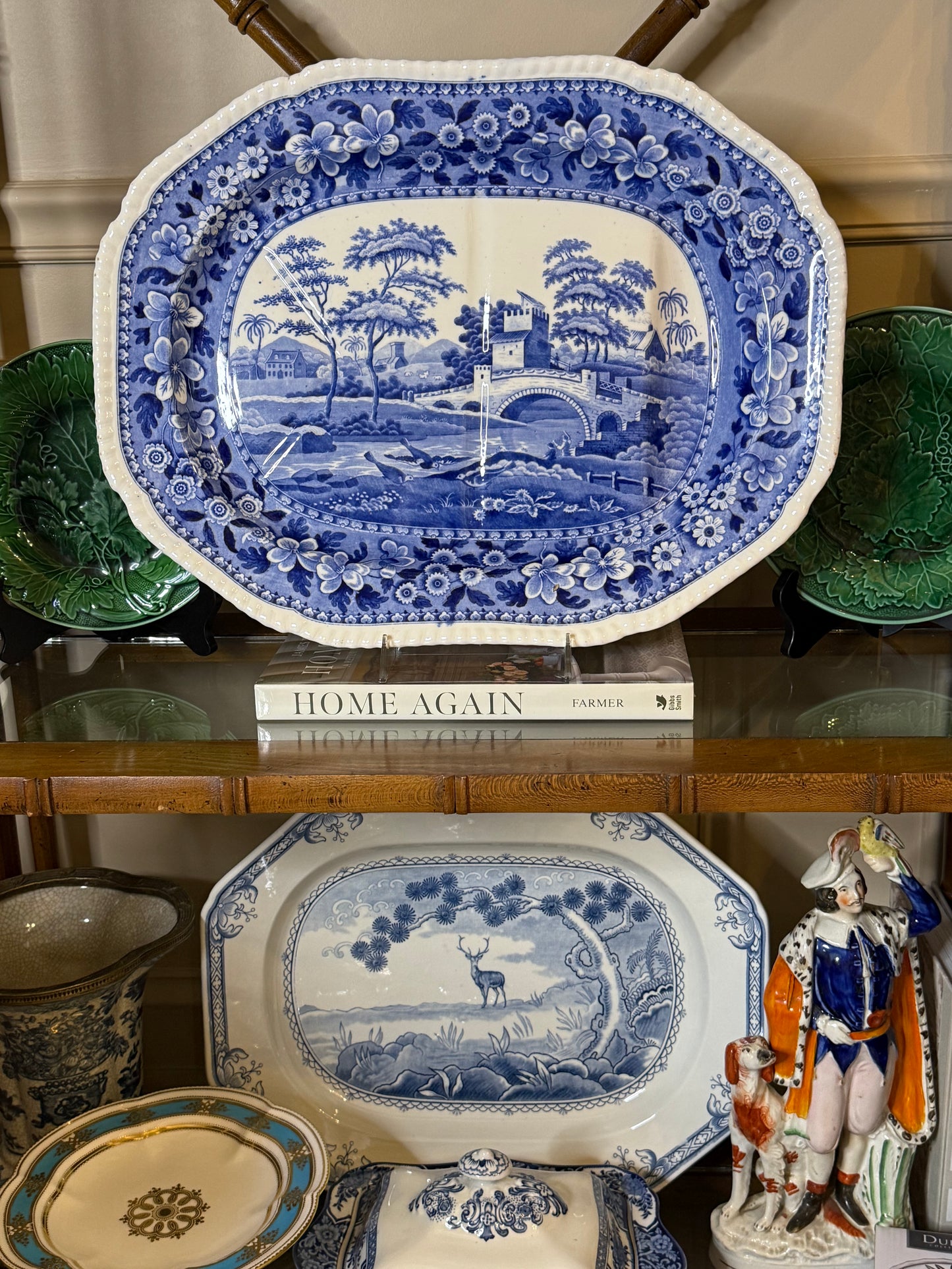Antique Copeland Spode's Tower Welled Meat Dish | Circa 1900 | 19¼" x 15" Blue Transferware Platter | Style #DA4491