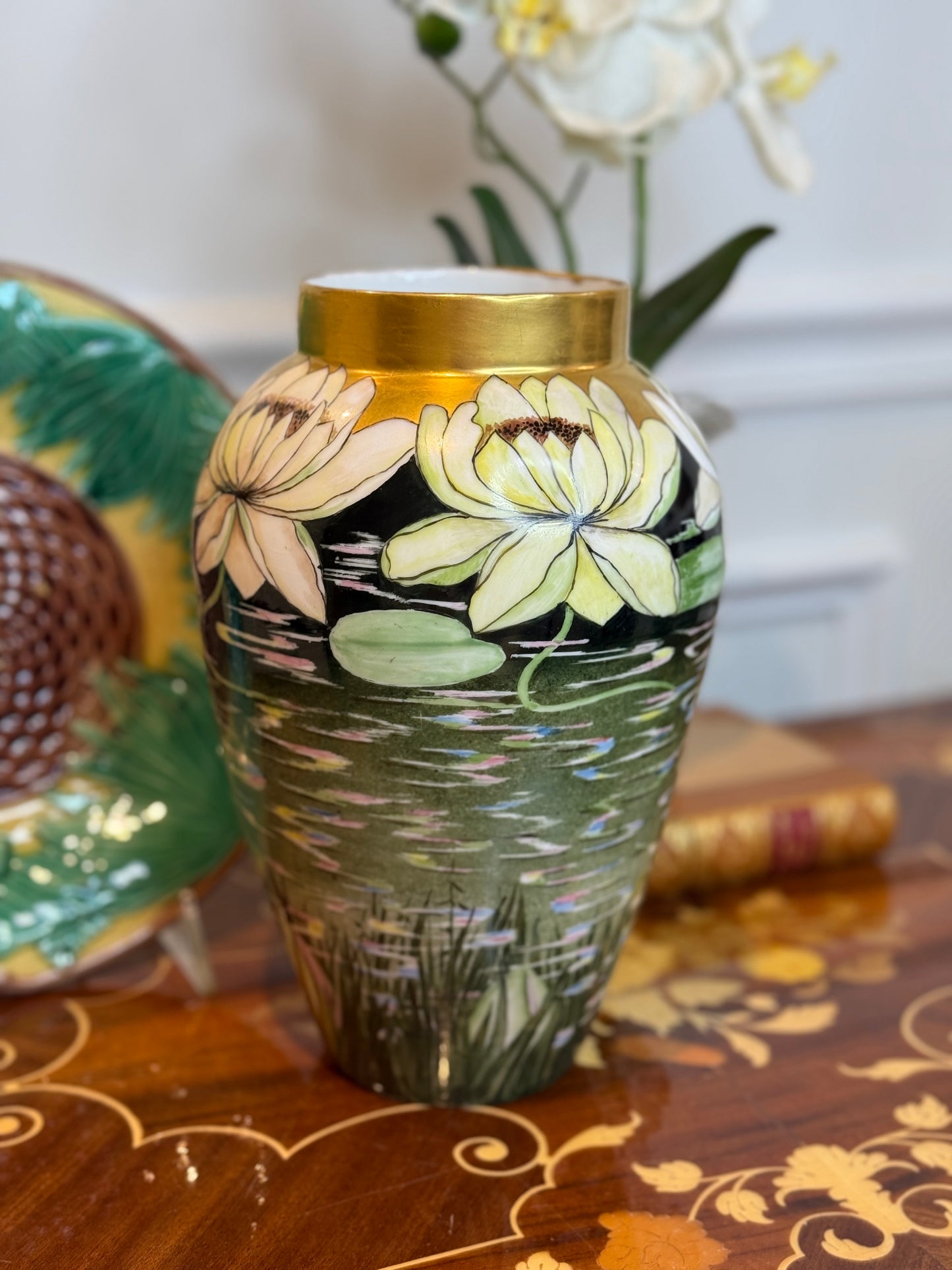 RESERVED - YVONNE - Antique Hand-Painted Limoges Water Lily Vase by M.S. Berendsen, D&C France (Delinieres & Co.)Limoges | 9.25” Tall