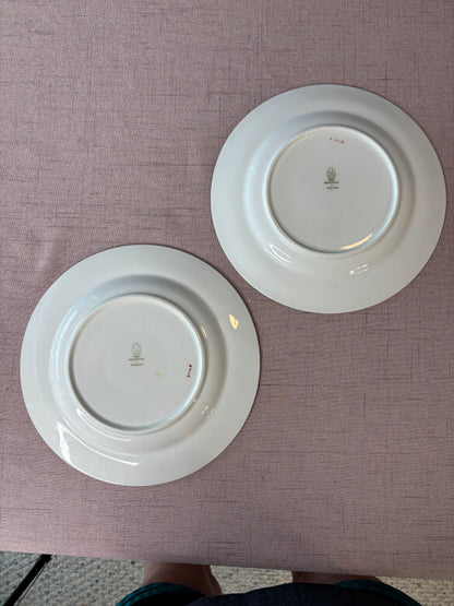 Gorgeous Wedgwood pink transferware plates with gold rims pair!