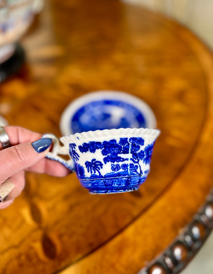 Pair Copeland Spode Tower Blue Oversized Tea Cups & Saucers | c.1902–1935